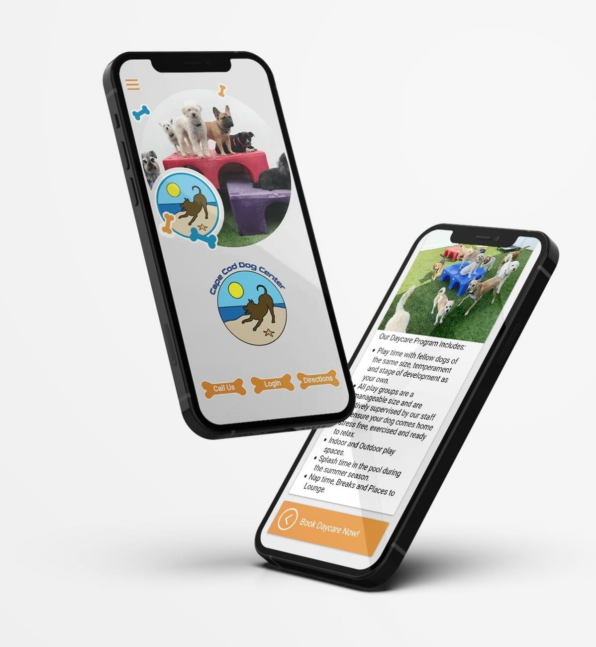 Two phones with the Cape Cod Dog app on the screens.